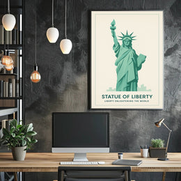 Statue of Liberty Teal Minimalist Artistic Poster PosterGoat
