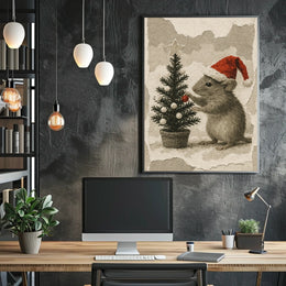 Festive Mouse and Christmas Tree Poster