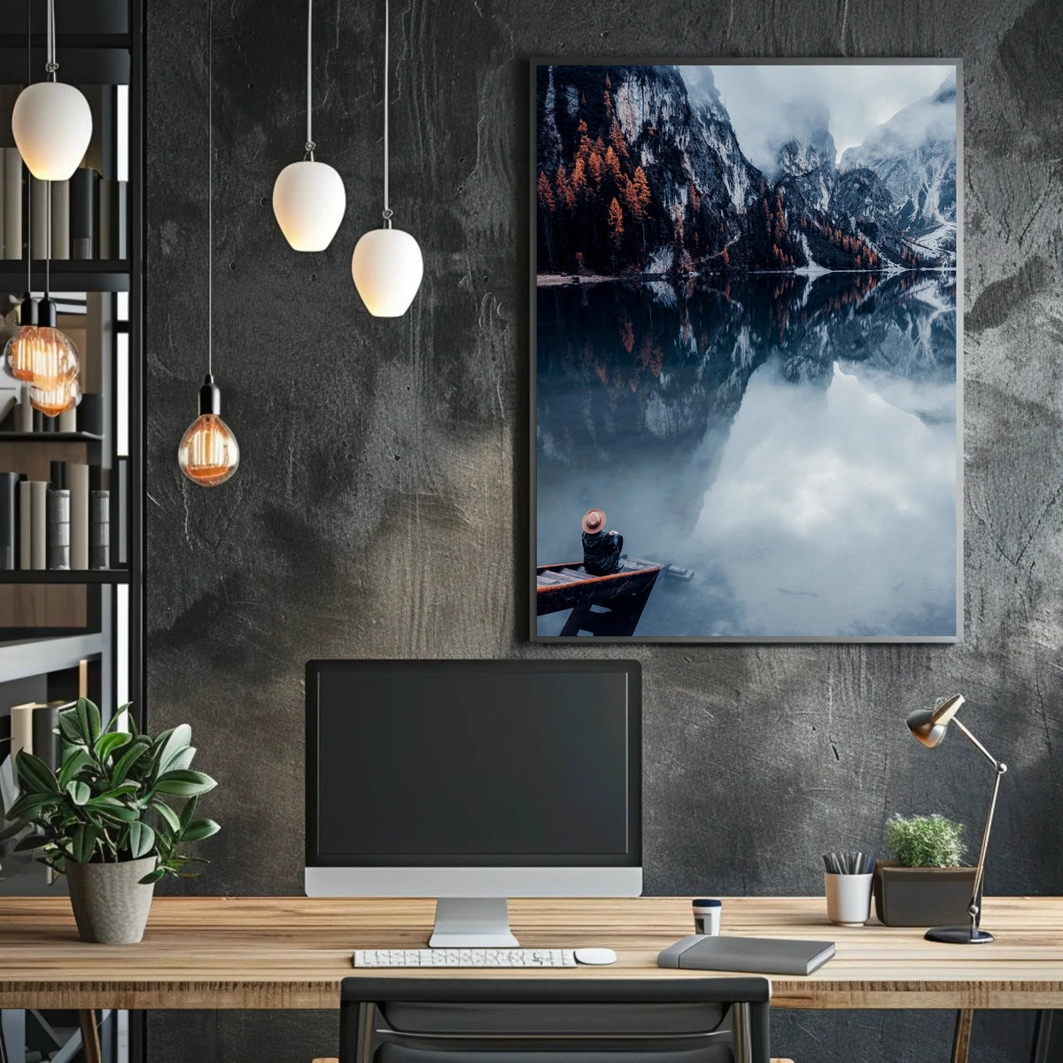 Serene Mountain Lake Autumn Reflection Art Poster