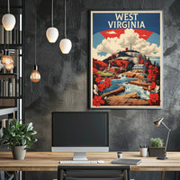 West Virginia Waterfall Vintage Travel Poster