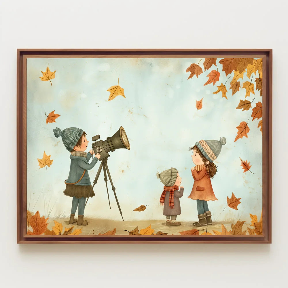 Charming Autumnal Children Illustration Poster for Home Decor