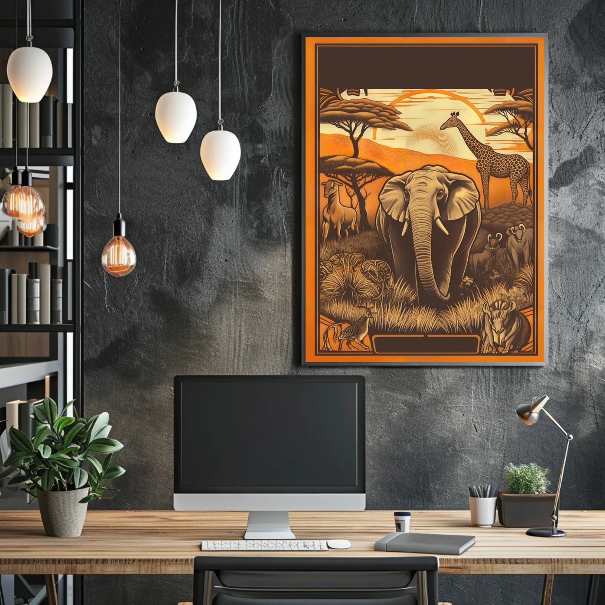 Safari Wildlife Adventure: Majestic Elephant and Savanna Scene Poster