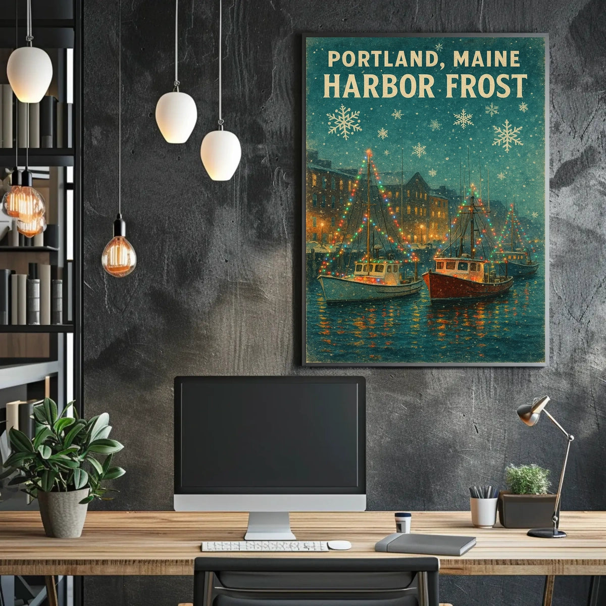Portland Maine Harbor Frost Poster