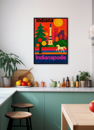 Indianapolis Indiana Skyline Retro Vintage Travel Poster