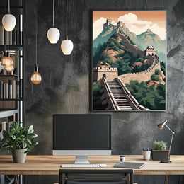 Great Wall of China Stylized Heritage Art Poster