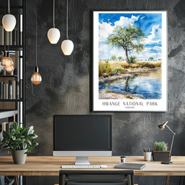 Hwange National Park Safari Landscape Watercolor National Park Poster PosterGoat
