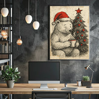 Festive Bear with Hot Cocoa Poster