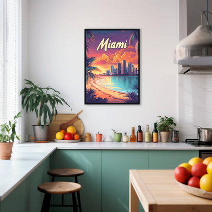 Miami Beach Sunset Vintage Travel Poster