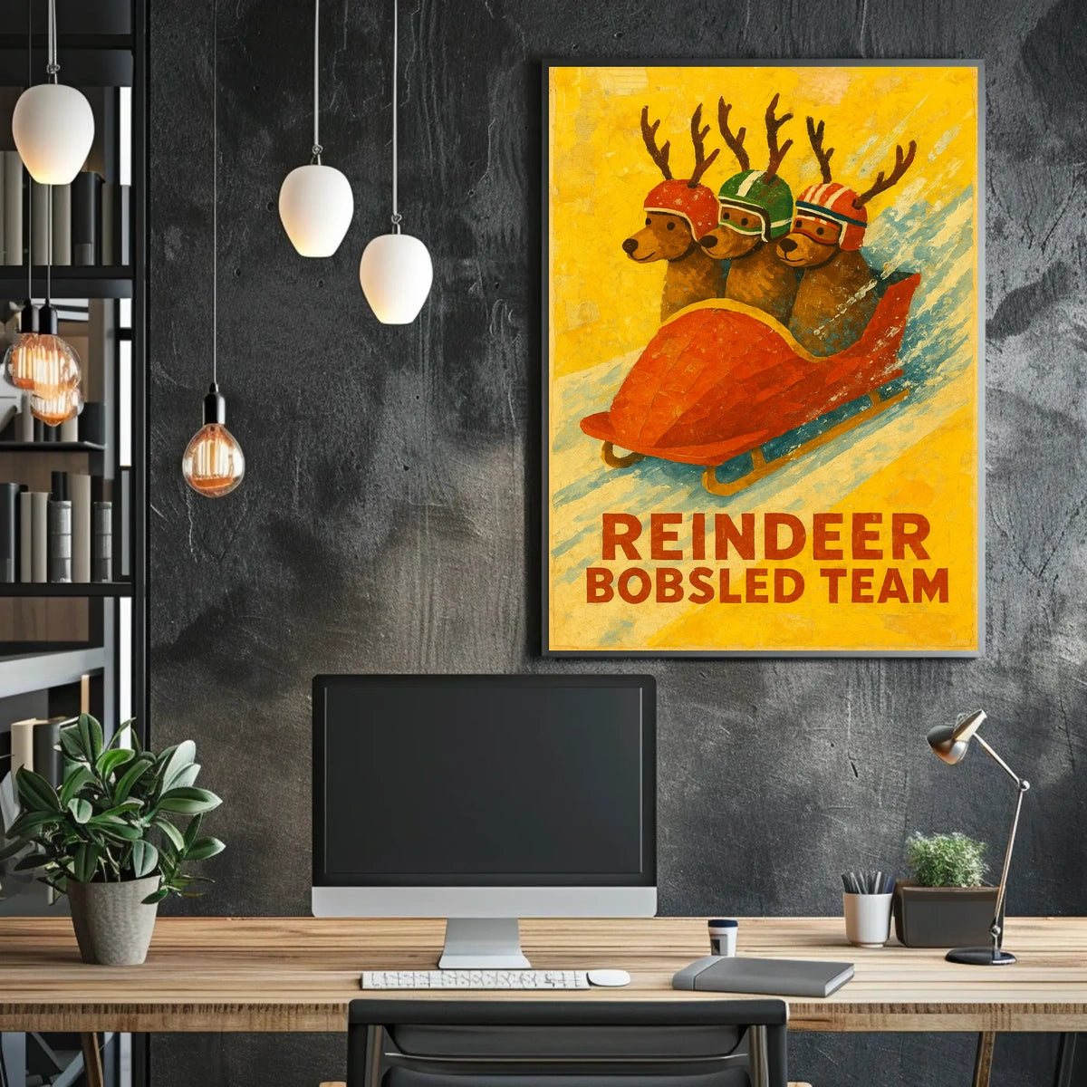 Reindeer Bobsled Team Poster