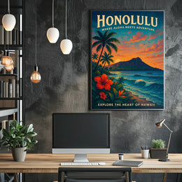 Honolulu Adventure Vintage Travel Poster Art Print