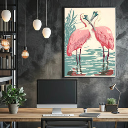 Spoonbills Poster Vintage Tropical Bird Wall Art