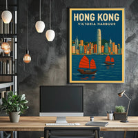 Panoramic View of Hong Kong Vintage Travel Poster