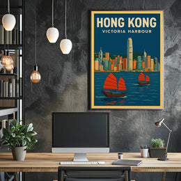 Panoramic View of Hong Kong Vintage Travel Poster