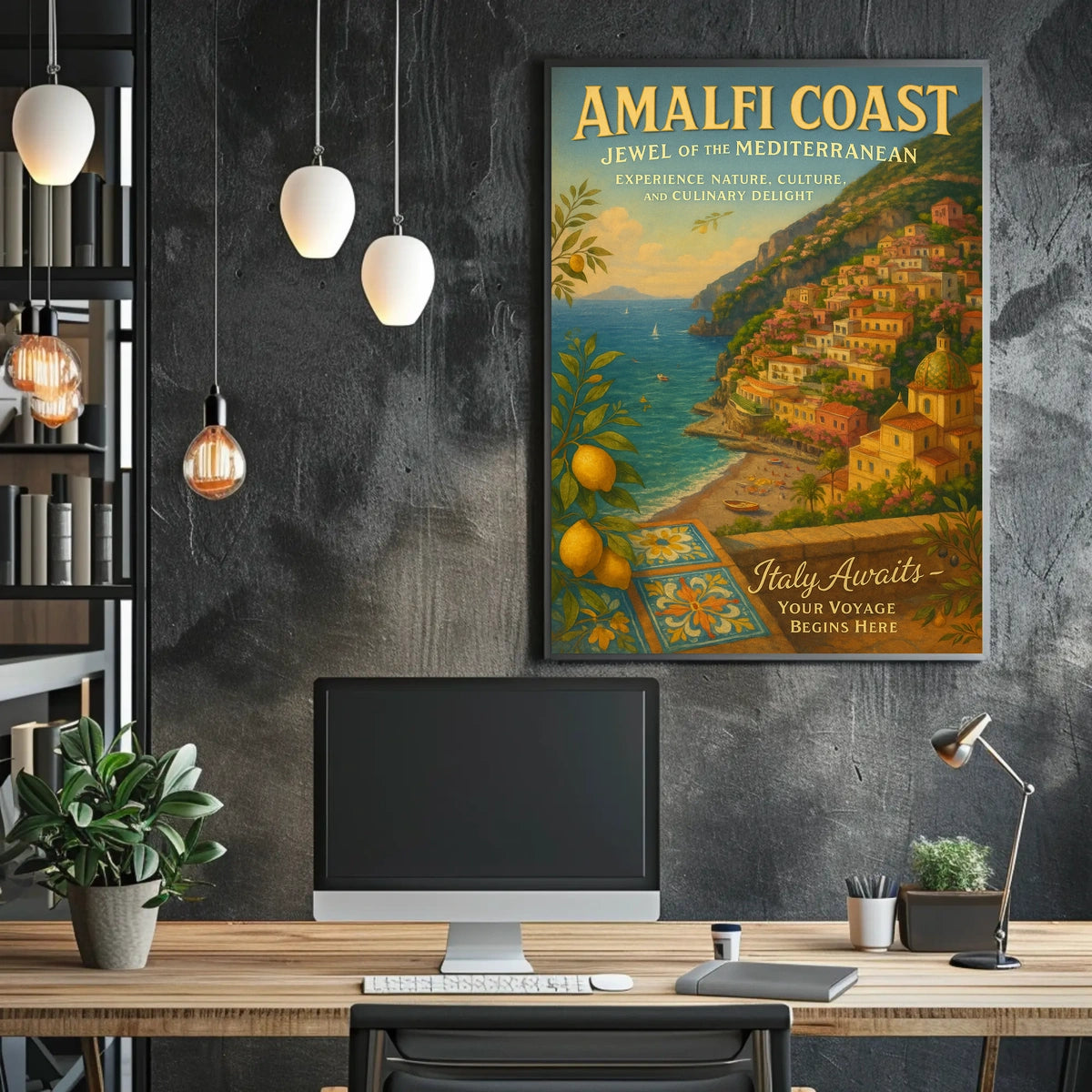 Amalfi Coast Vintage Travel Poster: Mediterranean Charm