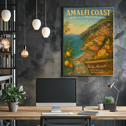 Amalfi Coast Vintage Travel Poster: Mediterranean Charm