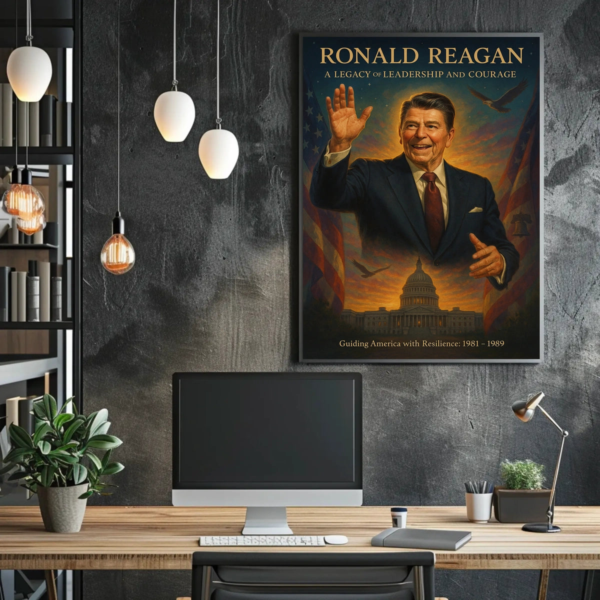 Reagan Era Leadership Vintage Patriotic Poster Art