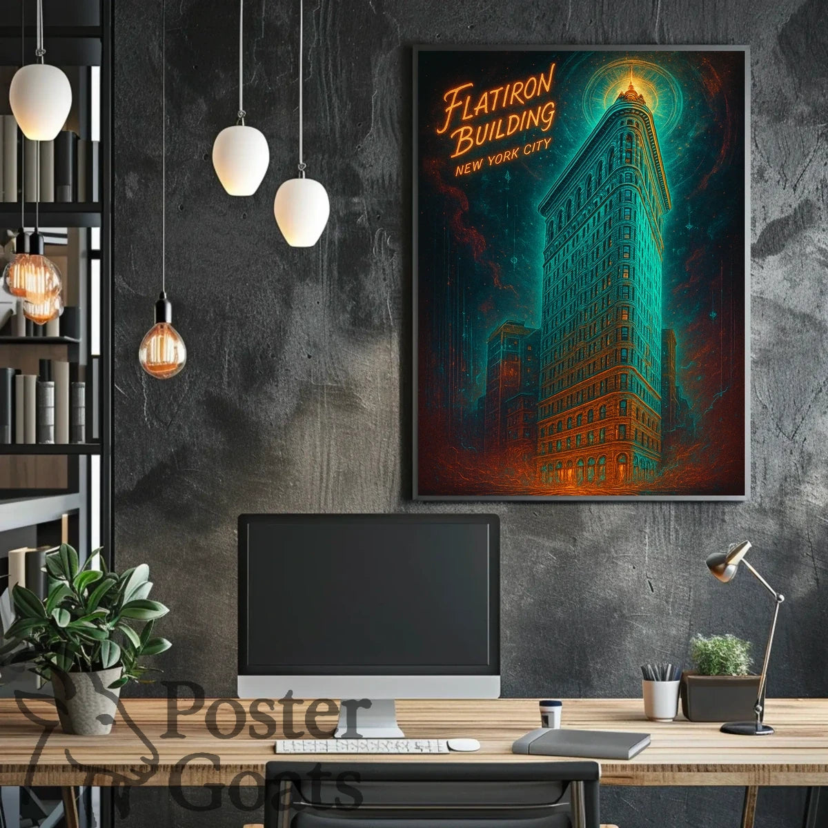 Flatiron Building New York: Surreal Neon Urban Cityscape Poster