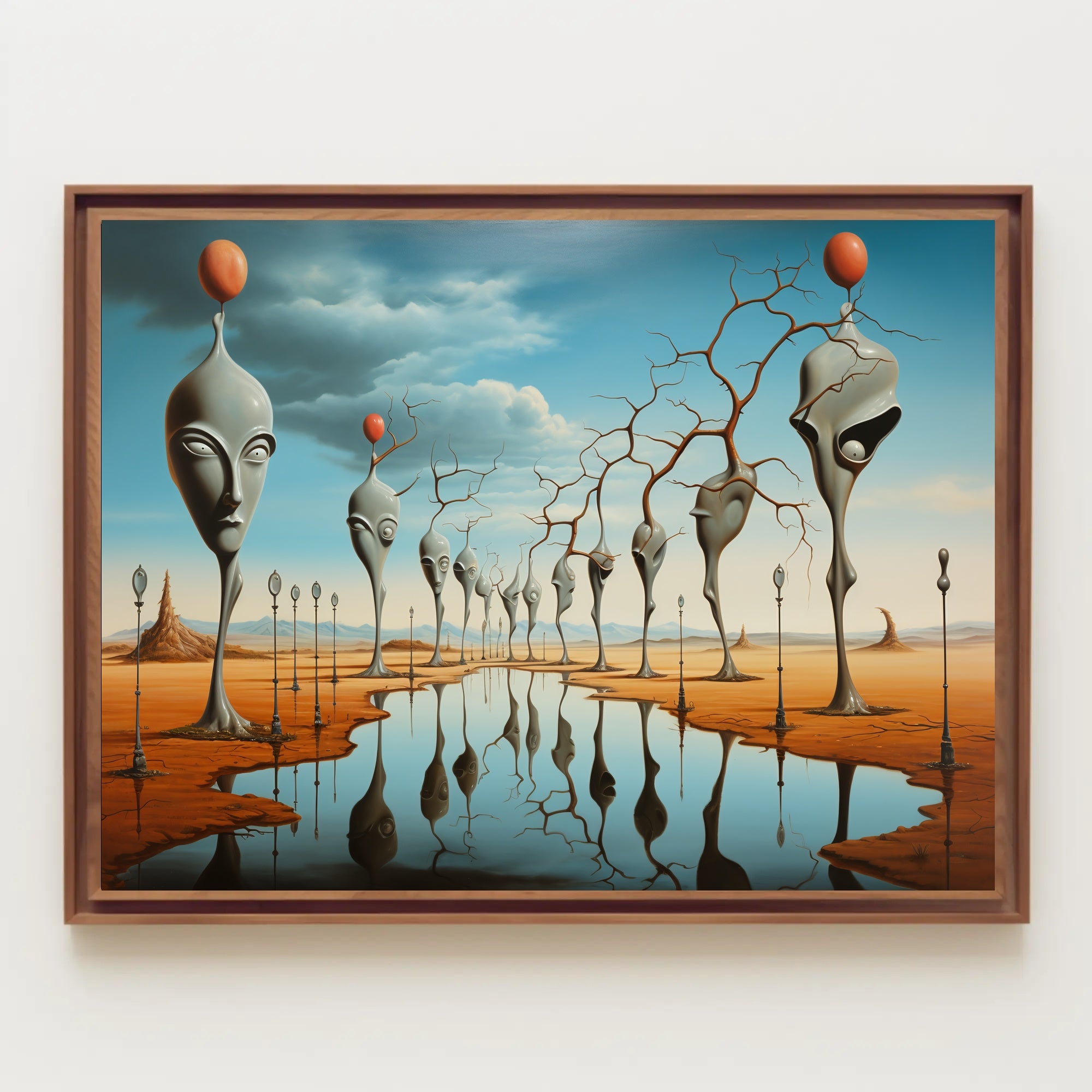 Surrealistic Landscape with Elongated Sculptures Artistic Poster