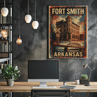 Fort Smith Vintage Architecture Travel Sepia Tone Arched Bridge Railroad History Art Deco Poster