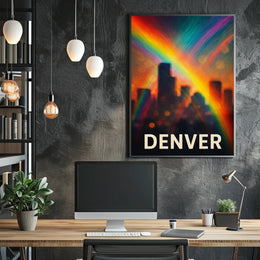 Denver Skyline Rainbow Minimalist Digital Painting Travel Urban Landscape Poster