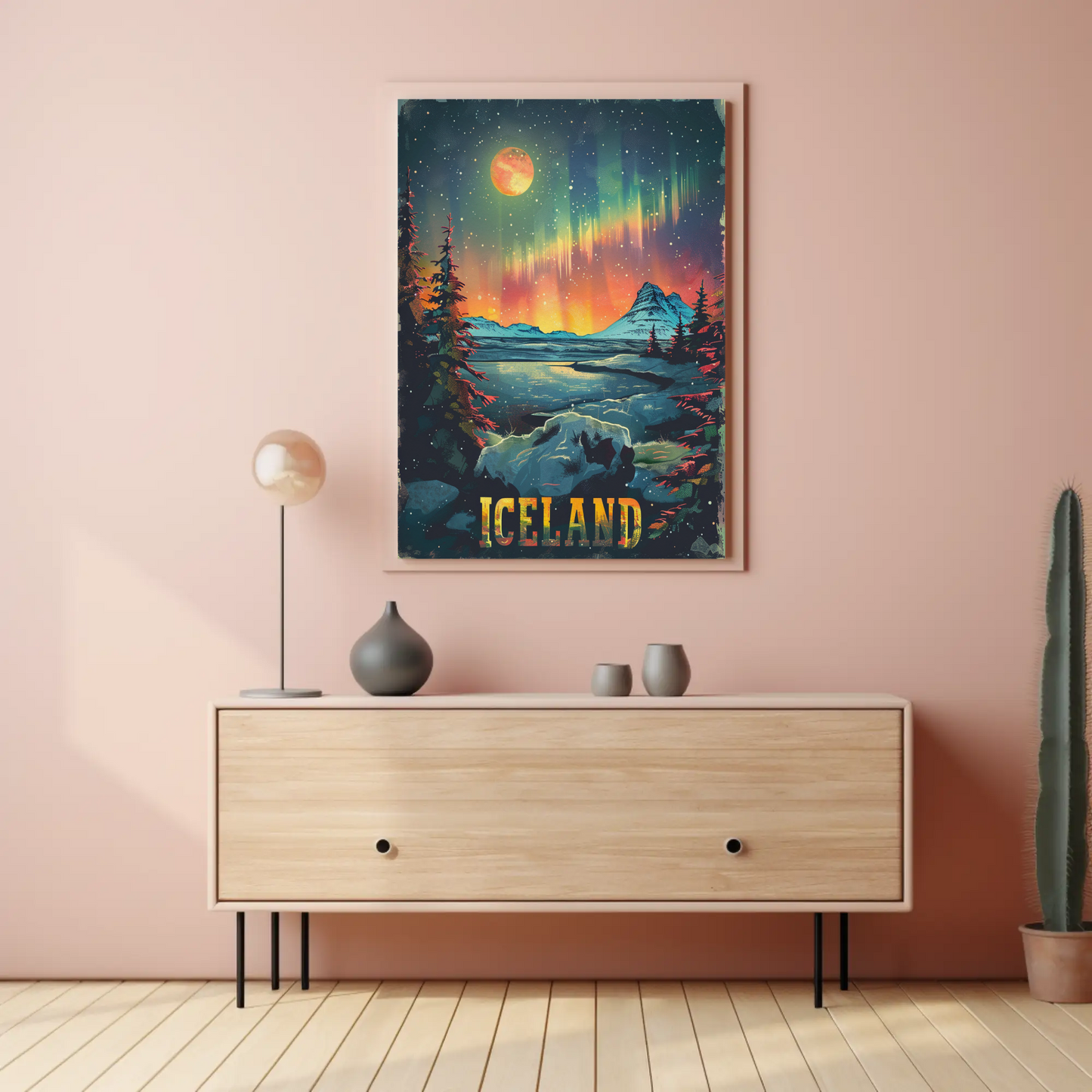 Iceland Aurora Borealis Winter Scene Travel Poster