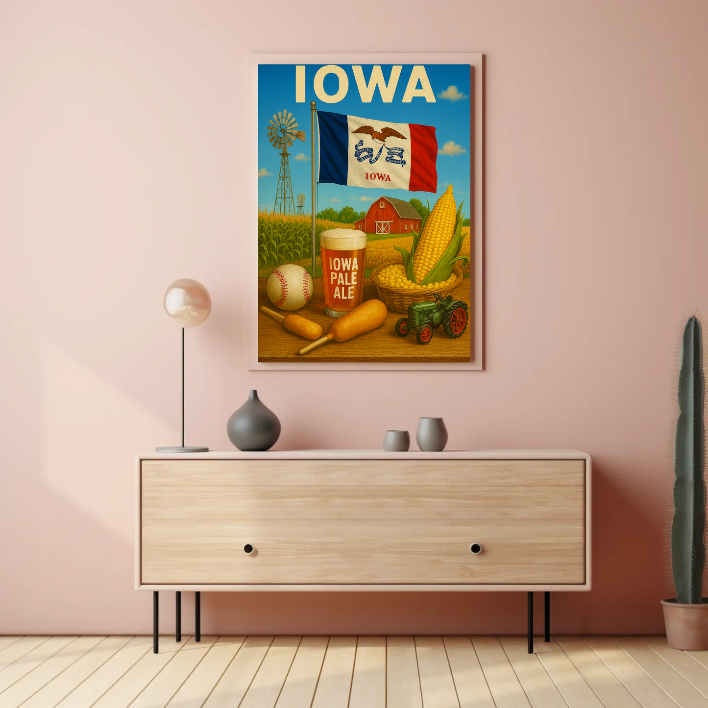 Iowa Corn Barn Ale Baseball Fair Tractor Travel Poster