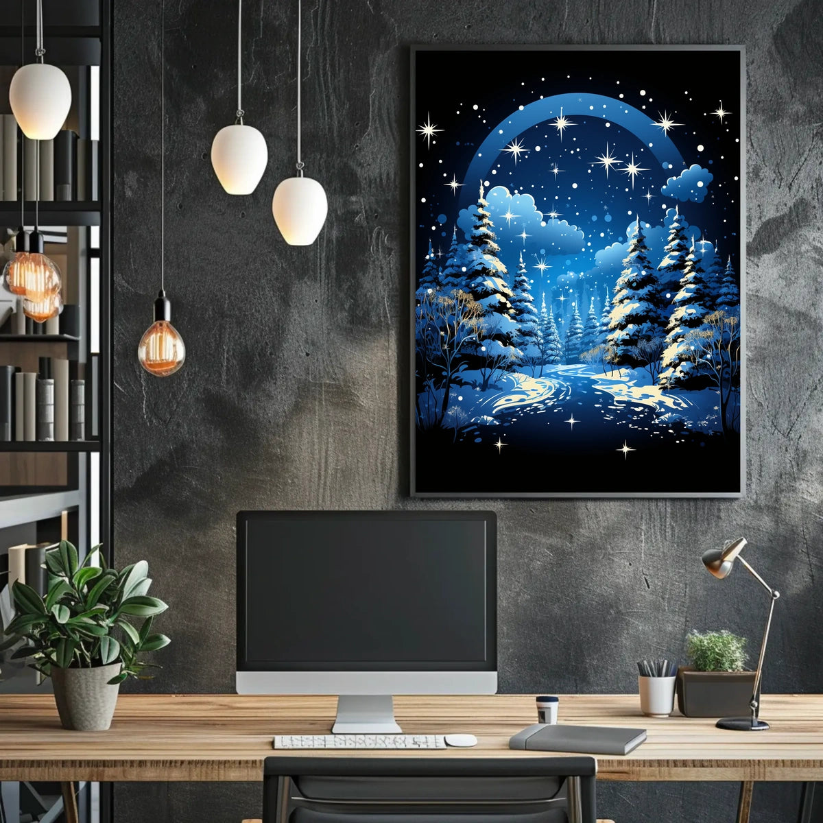 Winter Night Pathway: Enchanting Fantasy Art Poster