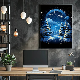 Winter Night Pathway: Enchanting Fantasy Art Poster