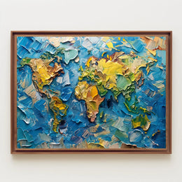 Textured Impressionistic World Map Palette Knife Poster