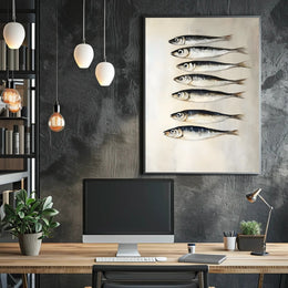 School Of Fish Poster Minimalist Coastal Wall Art