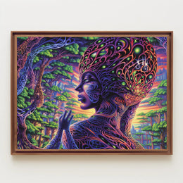 Psychedelic Alien Figure in Surreal Nature Fantasy or Mythology Poster