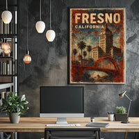 Fresno California Scenic Vintage Travel Souvenir Landscape Wall Art Decor Poster