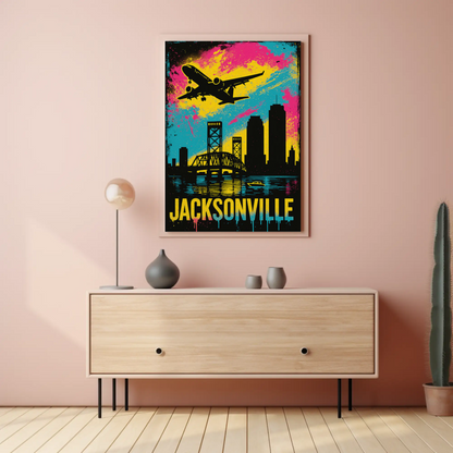 Jacksonville Florida Plane Skyline Bridge Poster Poster