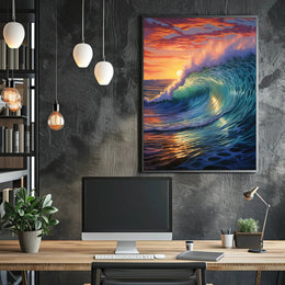 Ocean Wave At Sunset Art Print - Artistic Poster
