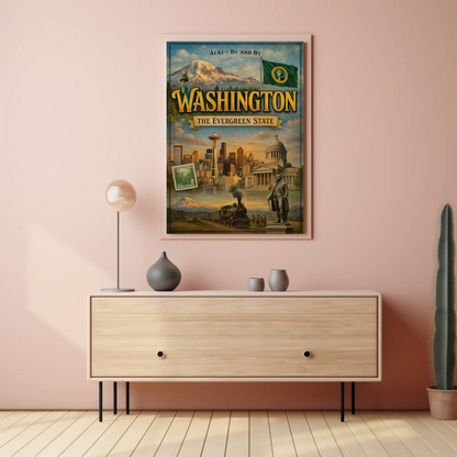 Washington DC White House Capitol Vintage Illustration Travel Poster