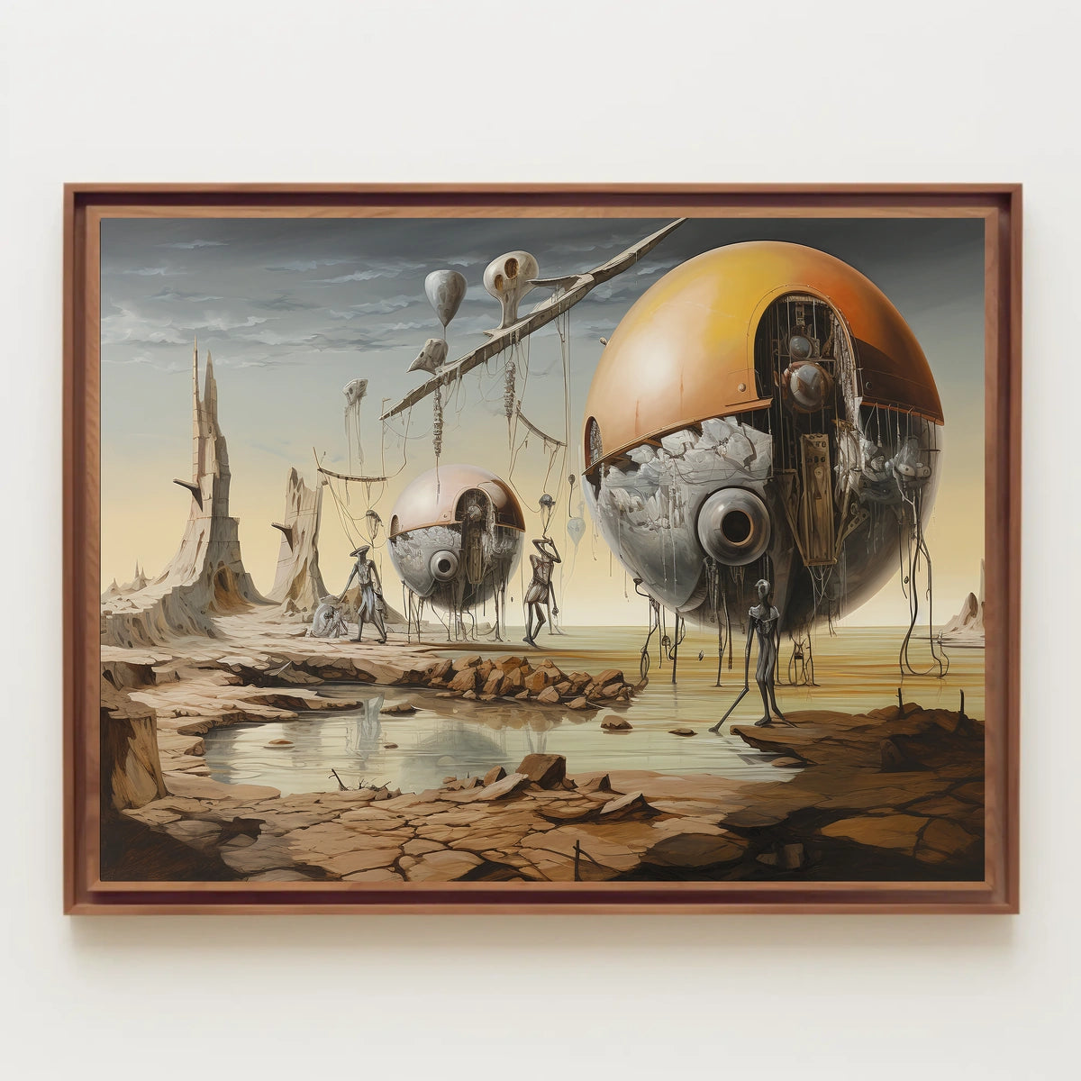 Futuristic Machines in a Surreal Desert Landscape Poster
