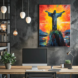 Vibrant Abstract Christ Statue Art: Abstract or Artistic Poster