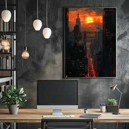 Dramatic Sunset Over New York Urban Cityscape Poster PosterGoat