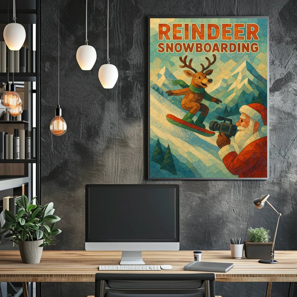 Reindeer Snowboarding Adventure Poster