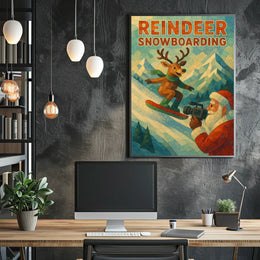 Reindeer Snowboarding Adventure Poster