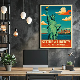 Statue Of Liberty And Ellis Island Poster