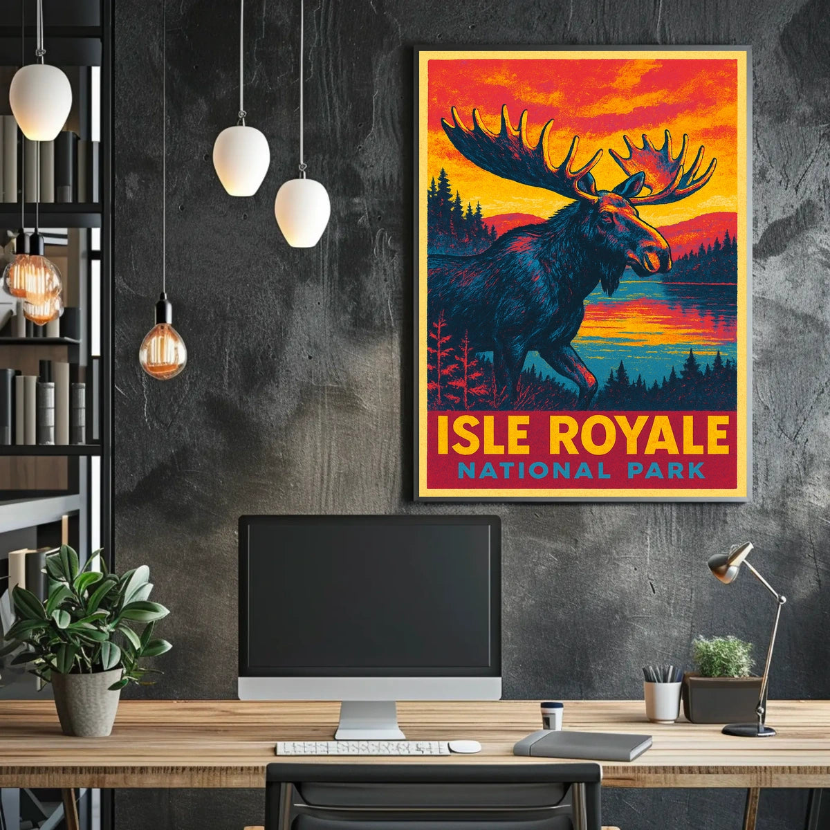 Isle Royale Moose Vintage Adventure Poster