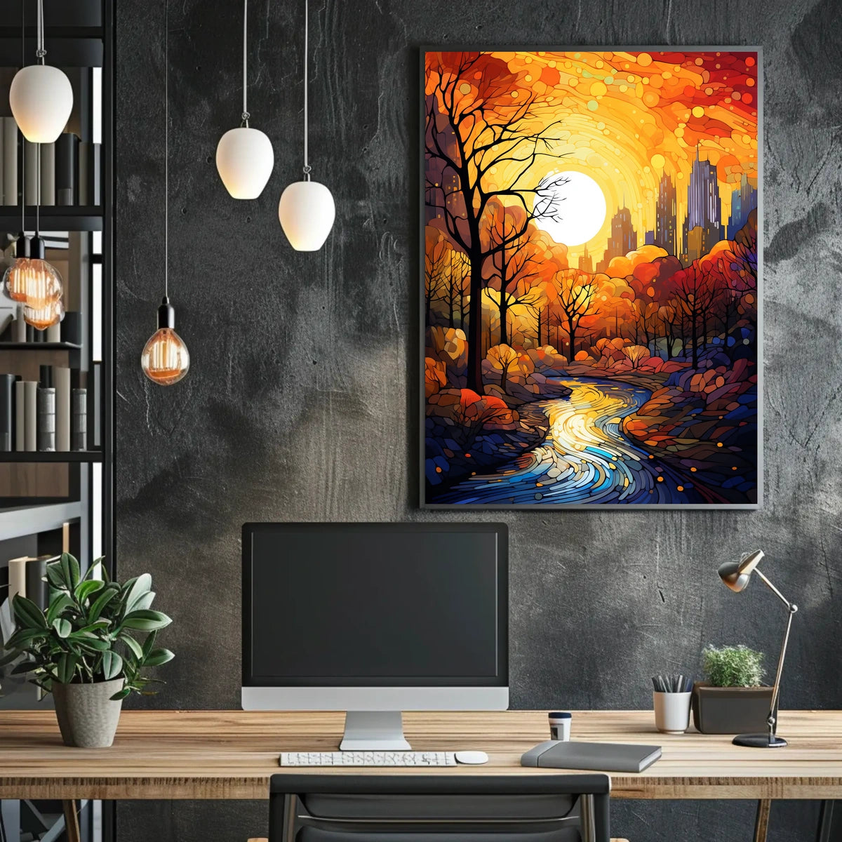 Vibrant Autumn Scene Mosaic Artistic Poster
