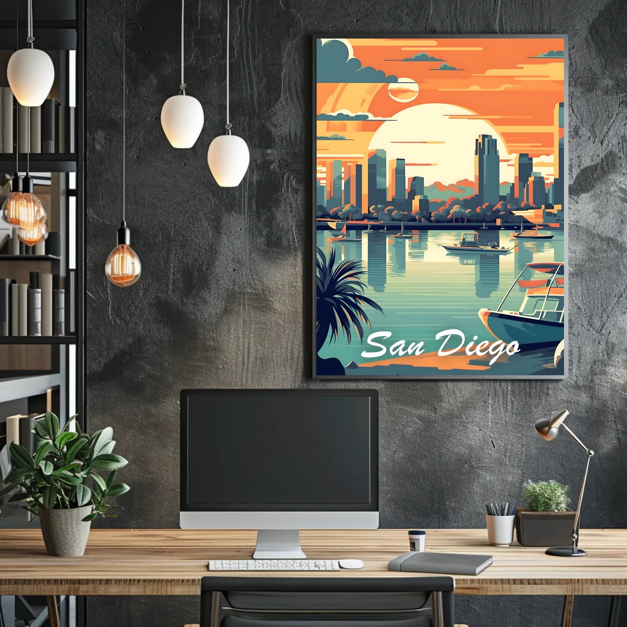 San Diego Skyline Sunset Travel Poster
