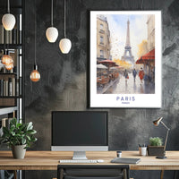 Parisian Autumn Stroll: Watercolor Urban or Cityscape Poster PosterGoat