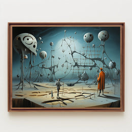 Surreal Dreamscape with Explorers: Futuristic Sci-Fi Poster