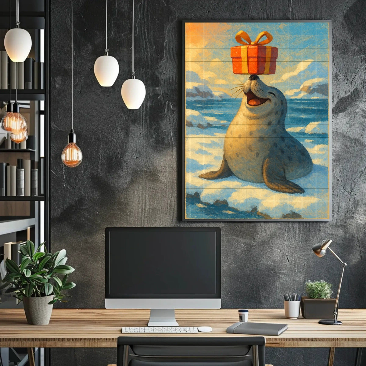 Joyful Seal With A Gift Poster