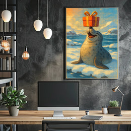 Joyful Seal With A Gift Poster