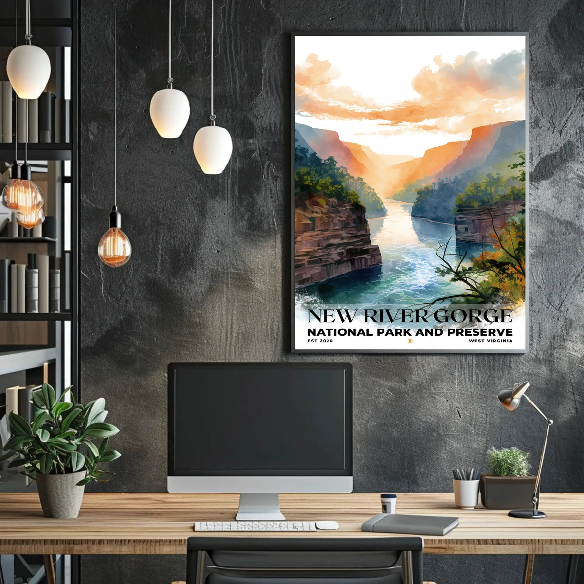 New River Gorge Watercolor Wall Art Poster
