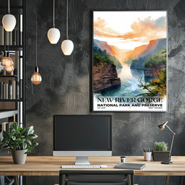 New River Gorge Watercolor Wall Art Poster